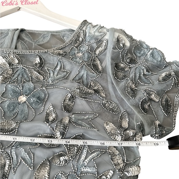 Adrianna Papell Embellished Maxi Dress, EUC, Size 12, Color-Light Blue w/ Silver - Picture 5 of 8